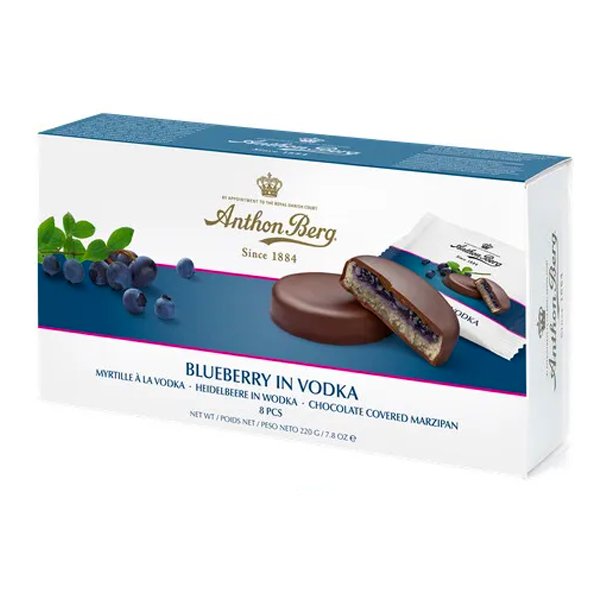 Anthon Berg Blueberry In Vodka Chocolate Covered Marzipan 220g - Jessica's Sweets