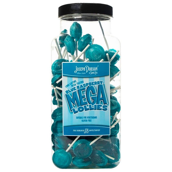 Dobson Blue Raspberry Mega Lollies Jar - 90 count - Jessica's Sweets