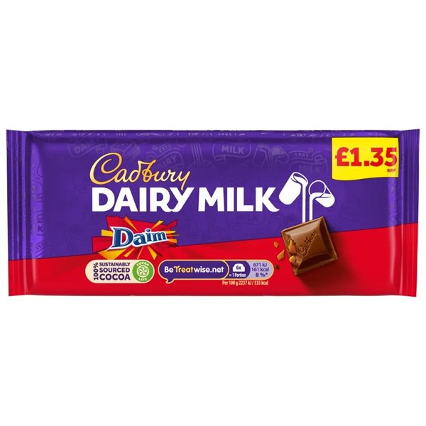 Cadbury Dairy Milk Daim Chocolate Bar 120g - Jessica's Sweets