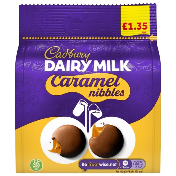 Cadbury Dairy Milk Caramel Nibbles Chocolate Bag 95g - Jessica's Sweets