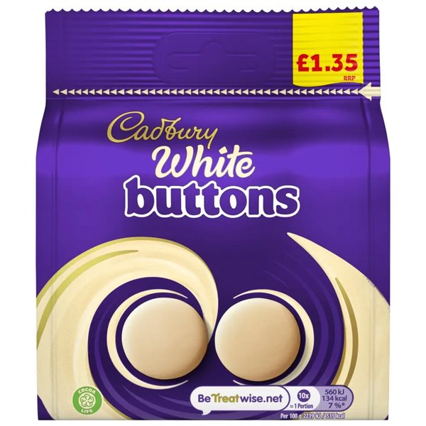 Cadbury White Buttons Chocolate Bag 95g - Jessica's Sweets