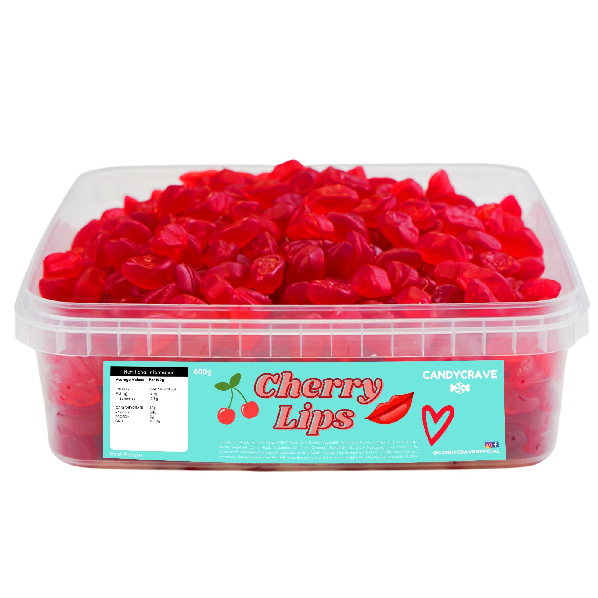 Candy Crave Cherry Lips Tub 600g - Jessica's Sweets