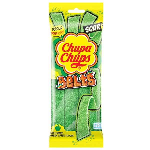 Chupa Chups Sour Apple Belts Pack 90g - Jessica's Sweets