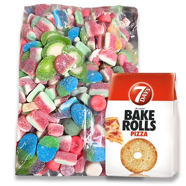 Fizzy Sweets Mix 2kg Bag + FREE 7 Days Bake Rolls Pizza 150g - Jessica's Sweets