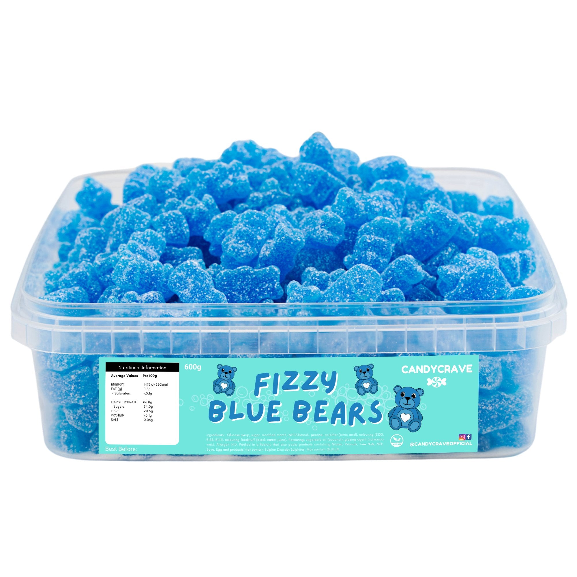 Candy Crave Fizzy Blue Bears Tub 600g - Jessica's Sweets