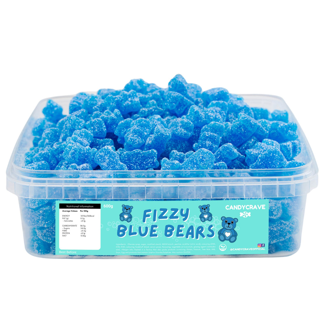 Candy Crave Fizzy Blue Bears Tub 600g Jessica's Sweets