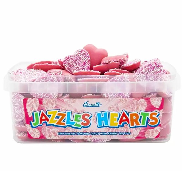 Hannah's Pink Jazzles Hearts Tub 600g - Jessica's Sweets