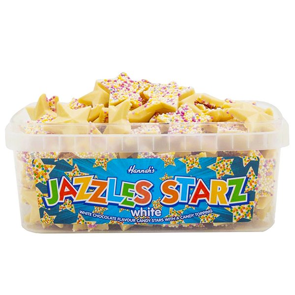 Hannah's White Chocolate Jazzie Stars Tub 600g - Jessica's Sweets