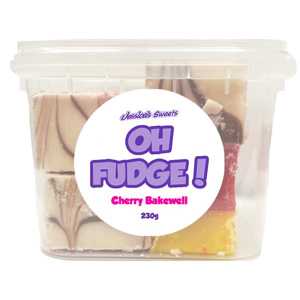 Jessica's Oh Fudge! Cherry Bakewell Flavour 230g Tub - Jessica's Sweets