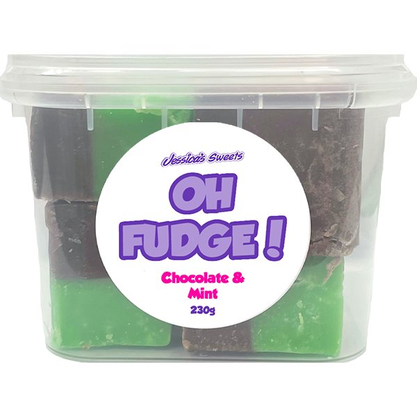 Jessica's Oh Fudge! Chocolate & Mint Flavour Fudge 230g Tub - Jessica's Sweets