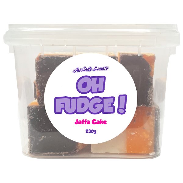 Jessica's Oh Fudge! Jaffa Cake Flavour Fudge 230g Tub - Jessica's Sweets