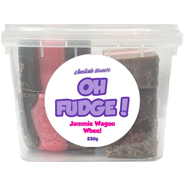 Jessica's Oh Fudge! Jammie Wagon Wheel Flavour Fudge 230g Tub - Jessica's Sweets