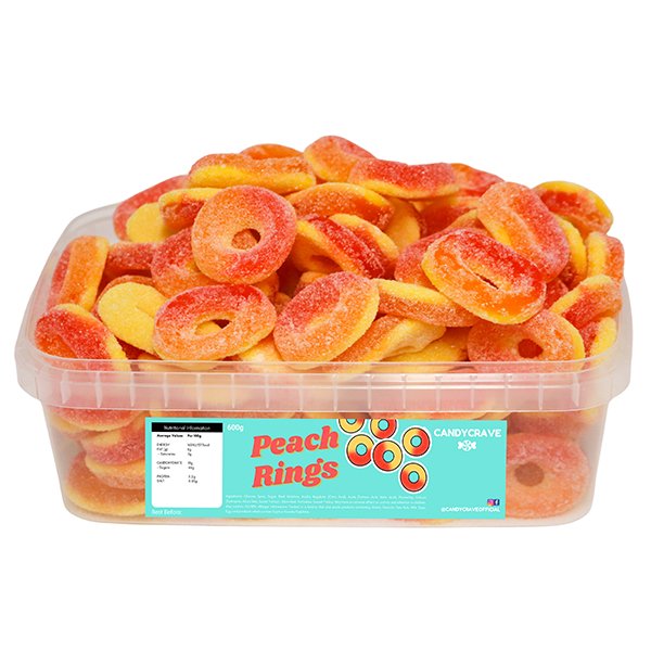 Candy Crave Peach Rings Tub 600g - Jessica's Sweets