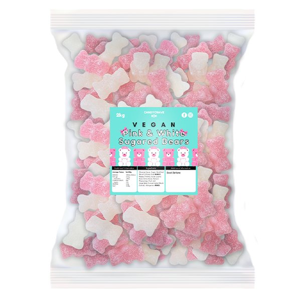 Candy Crave Pink & White Sugared Bears 2kg - Jessica's Sweets
