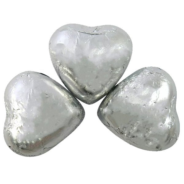 Kingsway Silver Foil Milk Chocolate Hearts 1kg - Jessica's Sweets