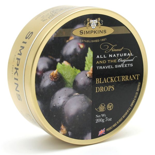 Simpkins Blackcurrant Drops Tin 200g