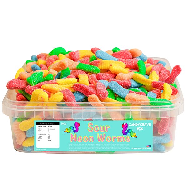 Candy Crave Sour Neon Worms Tub 600g - Jessica's Sweets