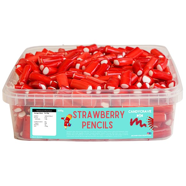 Candy Crave Strawberry Pencils Tub 600g - Jessica's Sweets