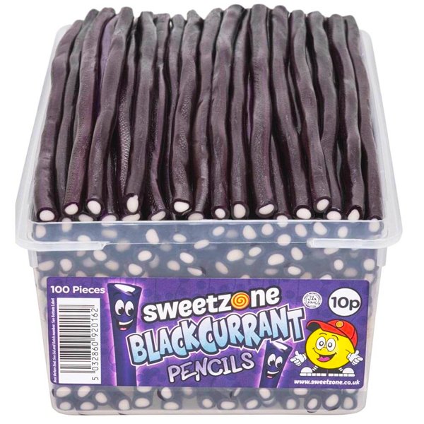 Sweetzone Blackcurrant Pencils Tub - Jessica's Sweets