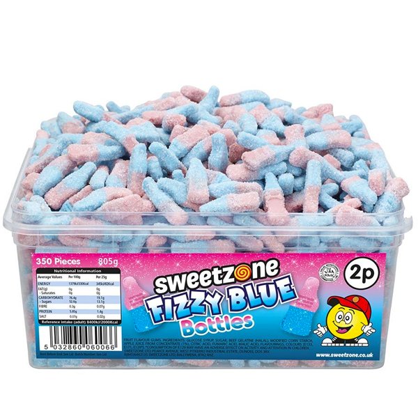 Sweetzone Fizzy Blue Bottles (Bubblegum) Tub - Jessica's Sweets