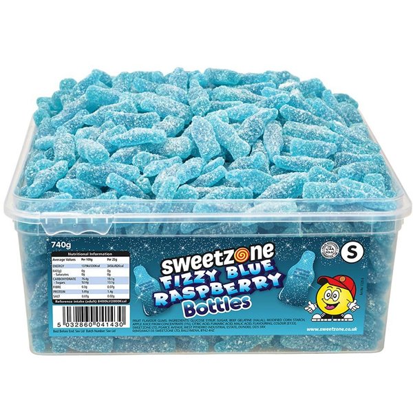 Sweetzone Fizzy Blue Raspberry Bottles Tub 600pcs - Jessica's Sweets
