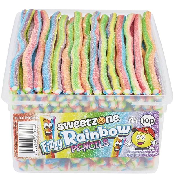 Sweetzone Fizzy Rainbow Pencils Tub 100pcs - Jessica's Sweets