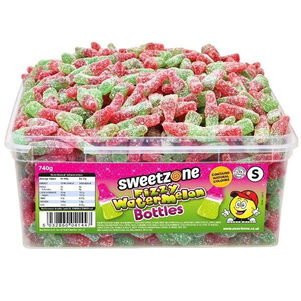 Sweetzone Fizzy Watermelon Bottles Tub 740g - Jessica's Sweets