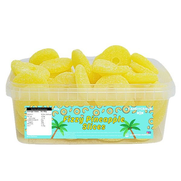 Candy Crave Fizzy Pineapple Slices Tub - 600g - Jessica's Sweets