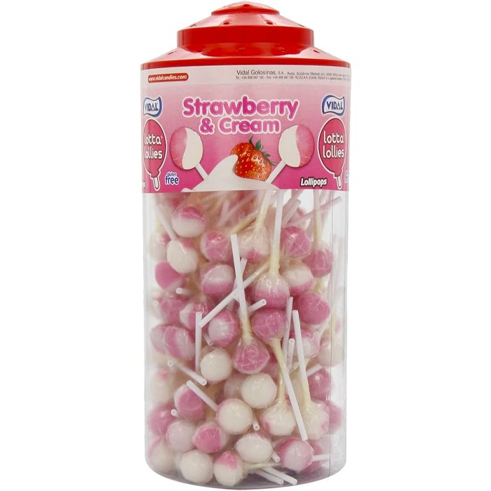 Vidal Strawberry and Cream Lollies Jar 150 Count - Jessica's Sweets